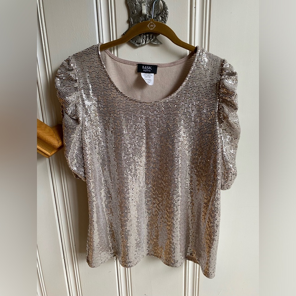 MSK Women's Mirror Dot Bell Top silver Size PXL